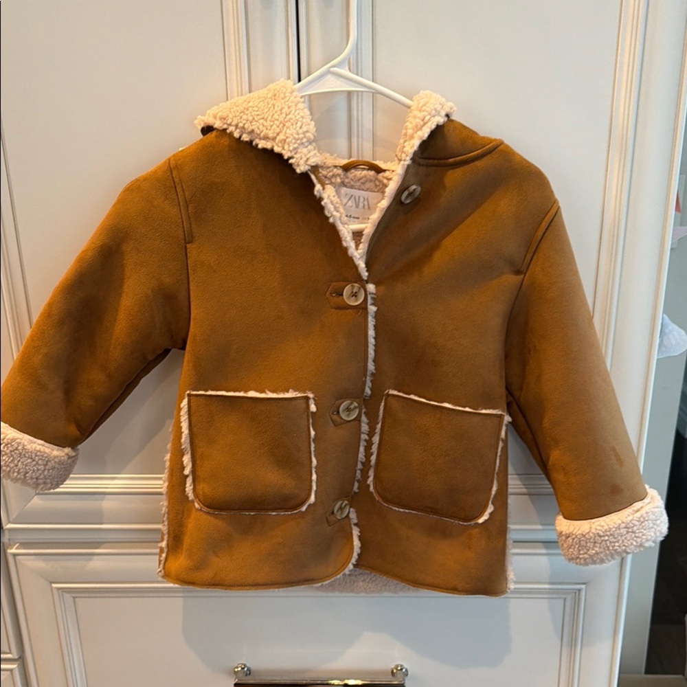 Zara Cozy Tan Kids Jacket with Sherpa Lining